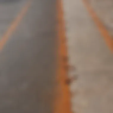 Rust stains on a concrete sidewalk