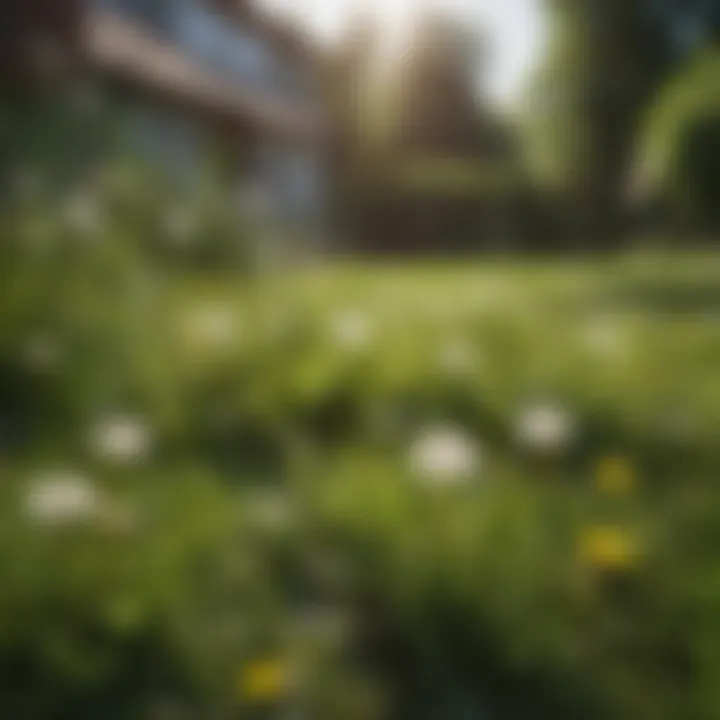 A lush lawn with visible dandelion patches