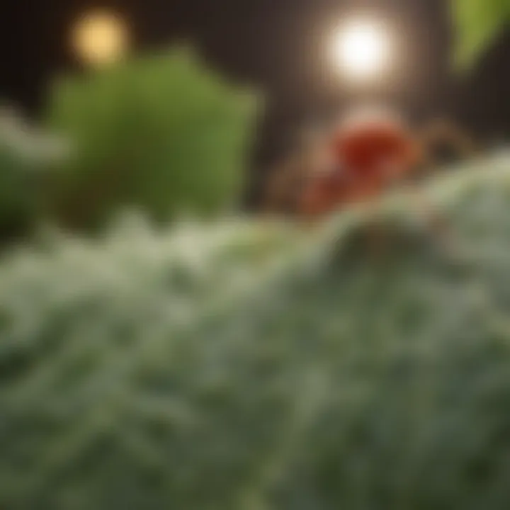 Close-up view of spider mites on a leaf