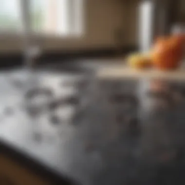 Black Ants Infesting Kitchen Countertop Close-up view of black ants on a kitchen countertop