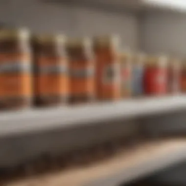Commercial Ant Baits on Kitchen Shelf Commercial ant bait products arranged on a kitchen shelf