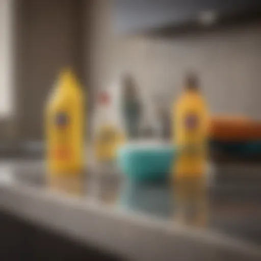 Various cleaning products on a countertop