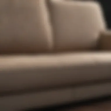 A close-up of a couch fabric before and after cleaning