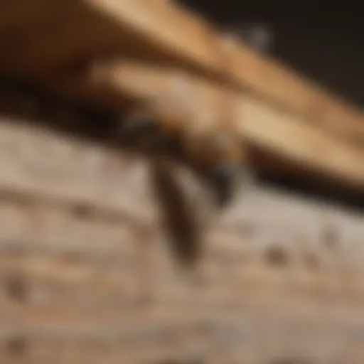 Close-up view of wood bee damage on a wooden structure