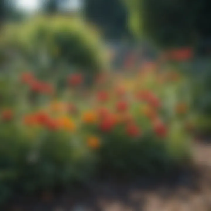 A lush flower bed with vibrant blooms surrounded by invasive weeds