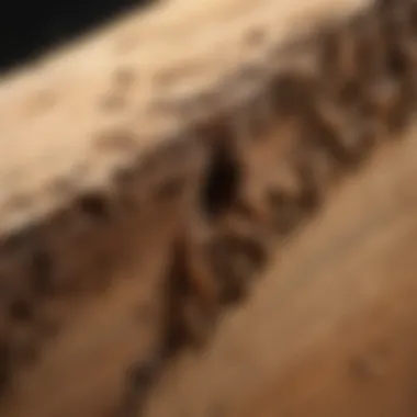 Termite Damage in Wood Close-up view of termite damage on wooden structure