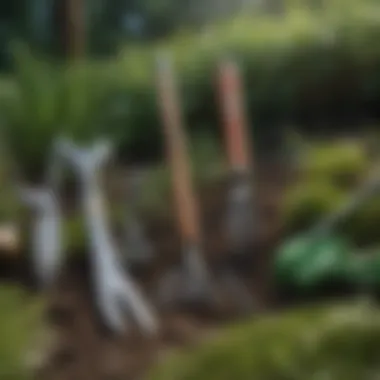 Various weeding tools arranged neatly