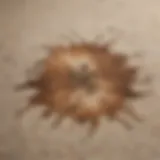 A close-up of a rug with a fresh coffee stain