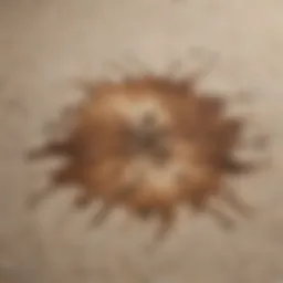 A close-up of a rug with a fresh coffee stain