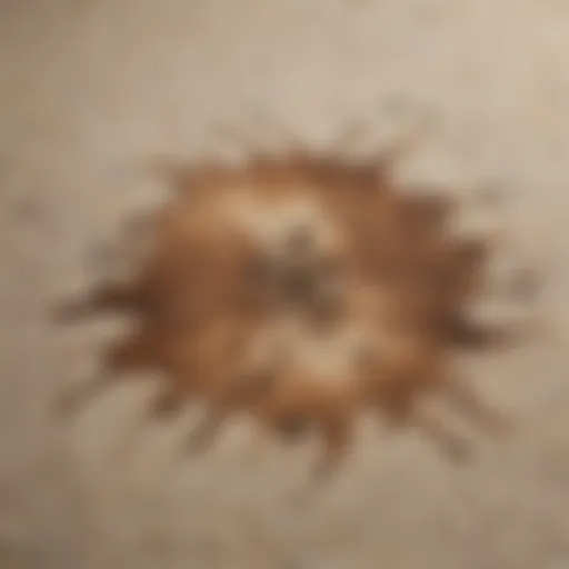 A close-up of a rug with a fresh coffee stain