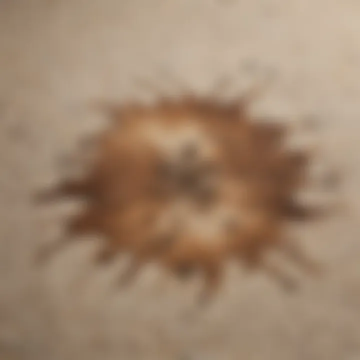A close-up of a rug with a fresh coffee stain
