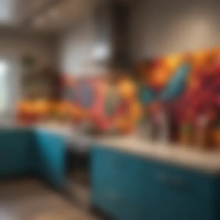 Colorful wall art enhancing kitchen aesthetics