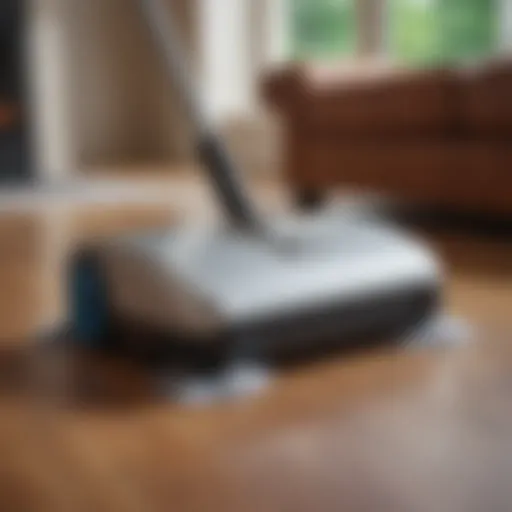 A sleek automatic floor sweeper in action on hardwood floors