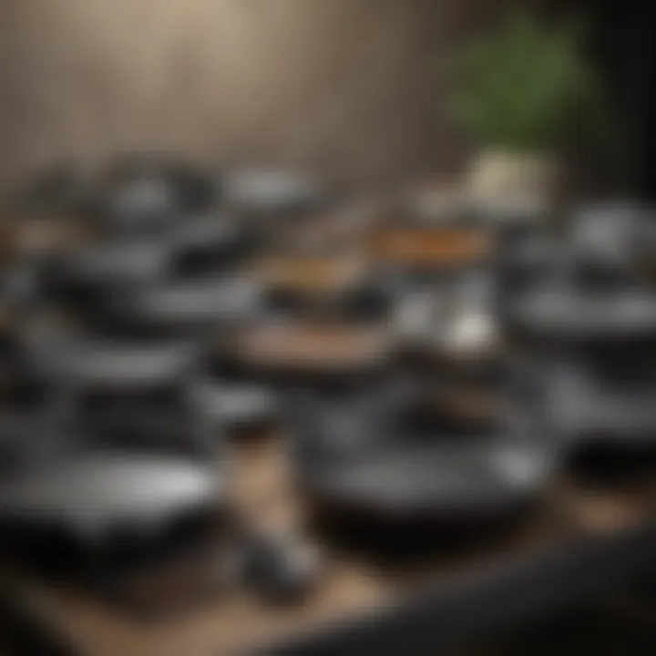 An array of cast iron pans from various brands displayed side by side, highlighting differences