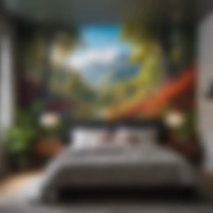 A vibrant nature-themed mural that adds life to a bedroom space