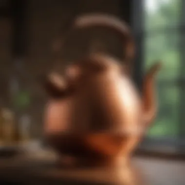 Artisan copper kettle reflecting light and sound