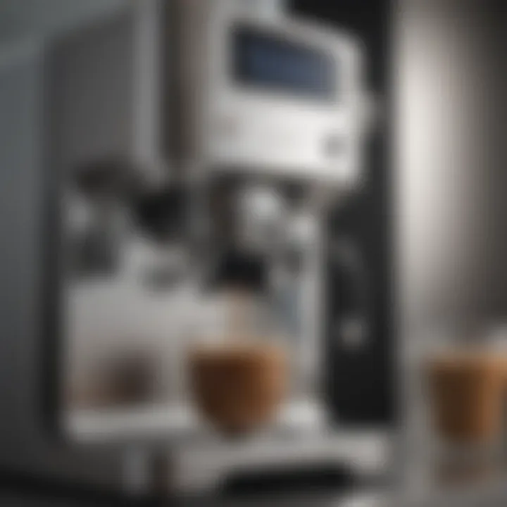 Close-up view of the Breville automatic coffee maker showcasing its sleek design