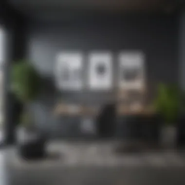Chic Office Space Showcasing Dark Gray Accent Wall Chic office space with a dark gray accent wall and modern decor