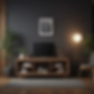 Warm Wooden Furniture Complementing Dark Gray Accent Wall Dark gray accent wall paired with warm wooden furniture