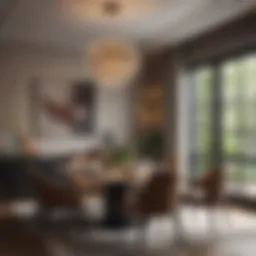 Elegant dining area with modern decor and natural lighting