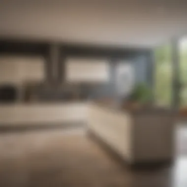 Contemporary Kitchen with Eggshelled Cabinets Contemporary kitchen layout with eggshell cabinetry
