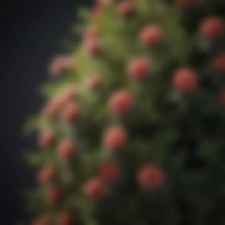 Close-up of a unique shrub's texture and blooms