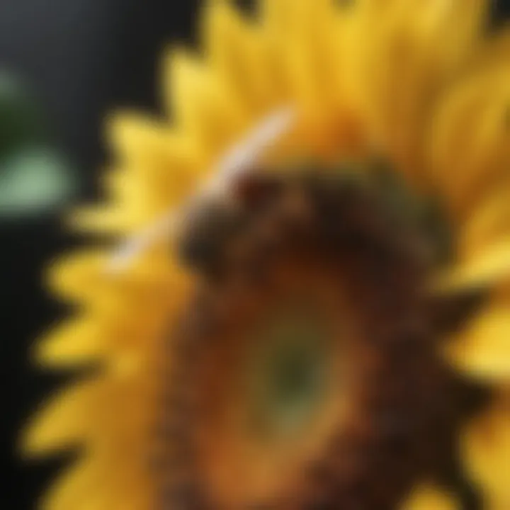 Close-up of a bee pollinating a bright sunflower