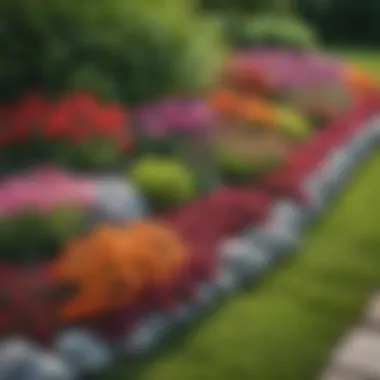 Vibrant flower bed bordered with decorative stones