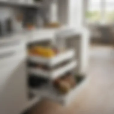 Optimized Storage Solutions in IKEA Cabinets A well-organized IKEA kitchen cabinet interior displaying optimal storage solutions