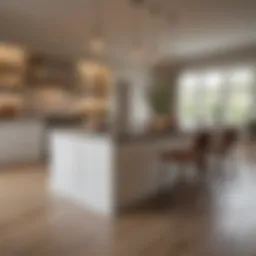 Spacious kitchen featuring a large central island with bar seating
