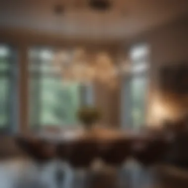 Artistic Pendant Light Arrangement A spacious dining area illuminated by a cluster of artistic pendant lights