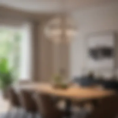 Contemporary Pendant Lighting Design A modern dining room with a striking large pendant light hanging over the table