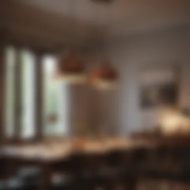 Vintage Pendant Lighting Aesthetic An elegant dining setup featuring vintage pendant lights that add character
