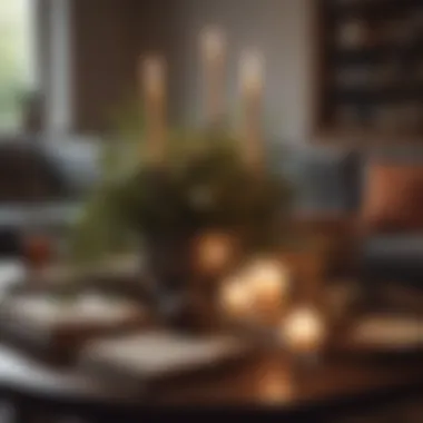Cozy Table Arrangement Cozy table arrangement featuring books, candles, and natural elements