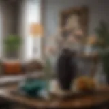 Elegant living room table decor with decorative vases and art pieces