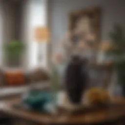 Elegant living room table decor with decorative vases and art pieces