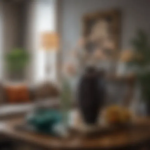 Elegant living room table decor with decorative vases and art pieces
