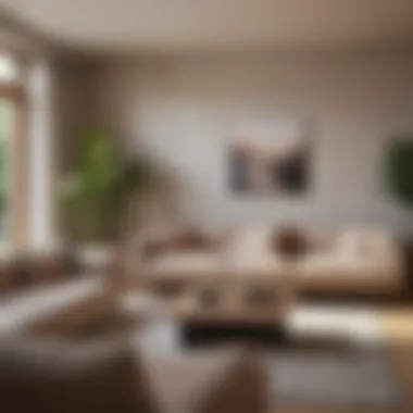 Serene Modern Living Room A serene modern living room featuring a muted color palette