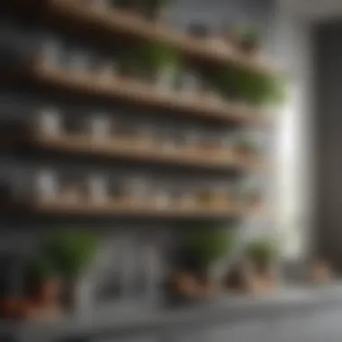 Organized Display of Open Shelves An organized open shelf arrangement with plants and kitchen essentials