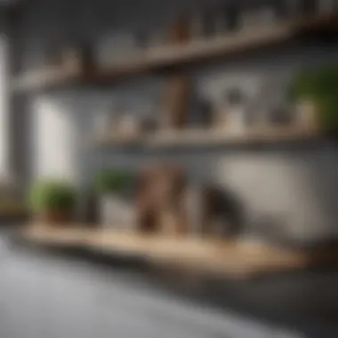 Stylish Open-Ended Shelving in Kitchen Stylish open-ended shelving in a contemporary kitchen