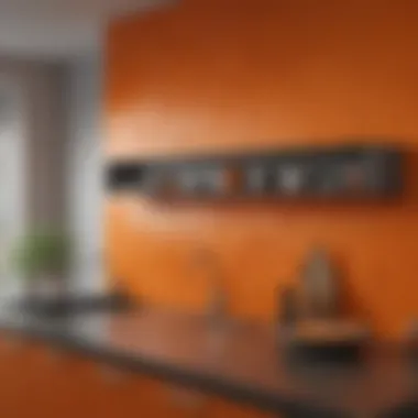 Textured orange wall decor in a modern kitchen