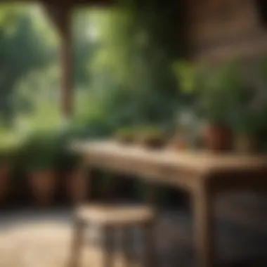 Rustic Wooden Furniture Rustic wooden furniture amidst lush greenery