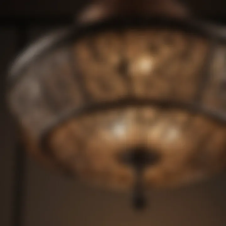 Close-up of a stylish overhead lamp showcasing intricate design details