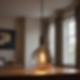 Elegant pendant light casting a warm glow in a cozy bedroom setting