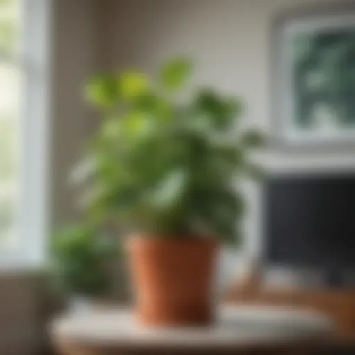A vibrant Pilea plant with its unique round leaves showcased in a bright living room setting
