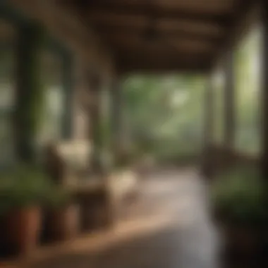 A rustic porch showcasing earthy tones with green accents