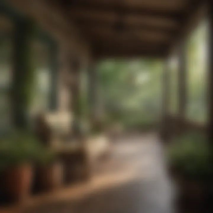 A rustic porch showcasing earthy tones with green accents