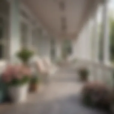 An elegant porch adorned with pastel hues and floral elements