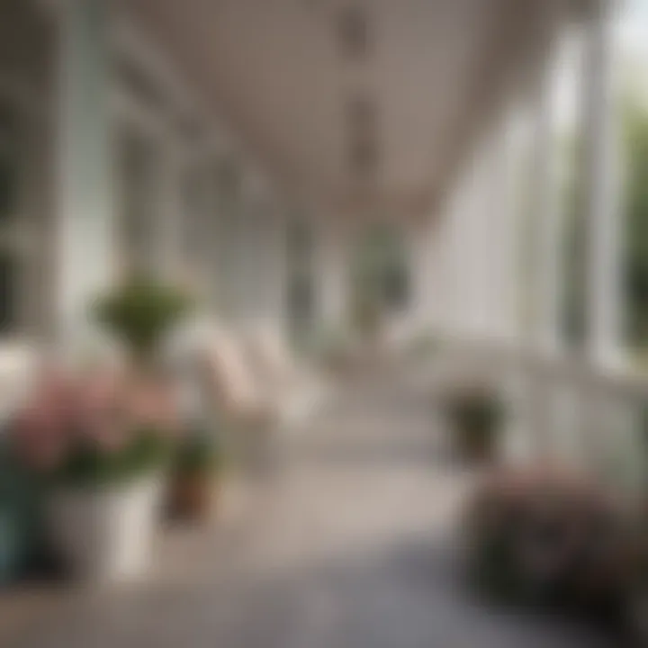 An elegant porch adorned with pastel hues and floral elements