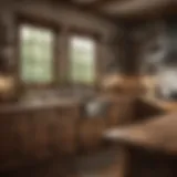 Rustic ranch kitchen featuring wooden cabinets and farmhouse sink